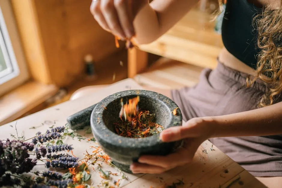 A Person Grinding Dried Flowers