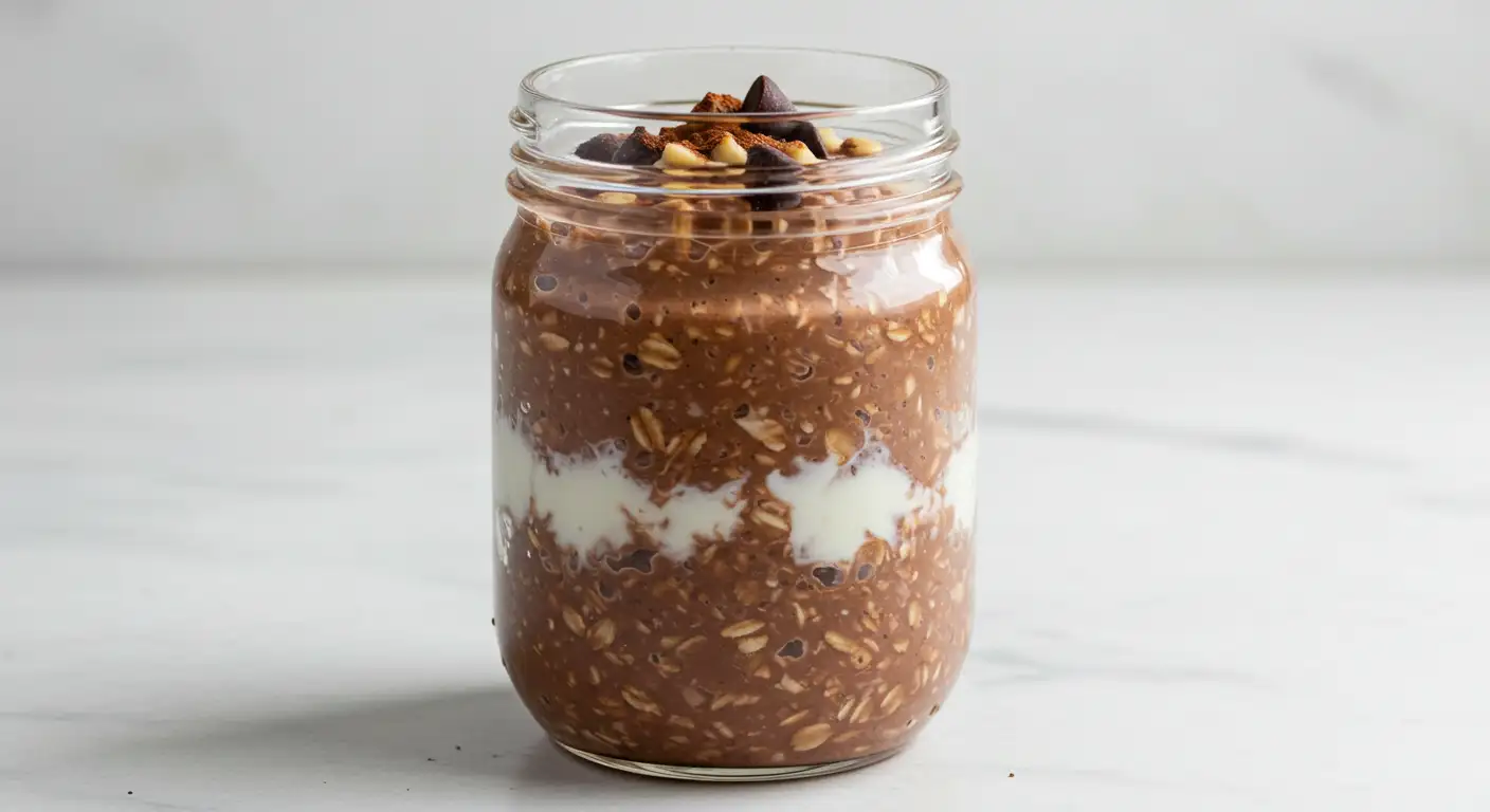 Jar of chocolate overnight oats