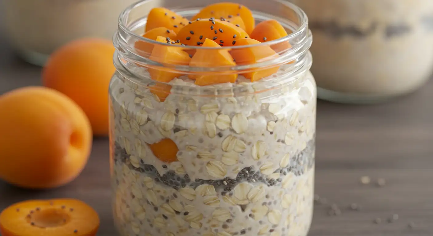 Jar of overnight oats with apricots