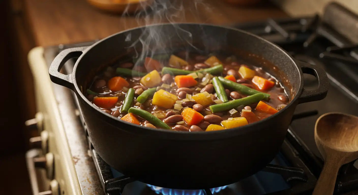 Pot of bean and vegetable stew