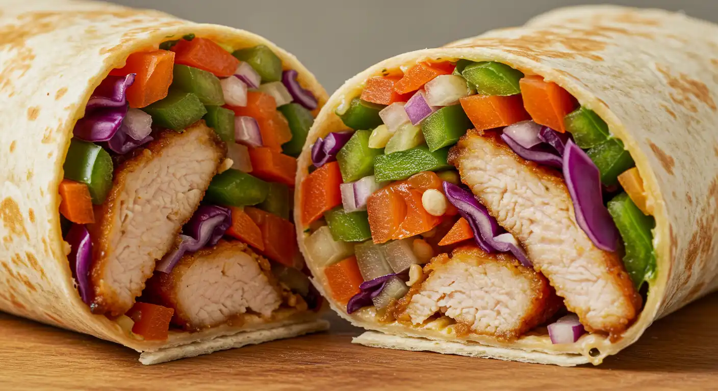Colorful vegetable and chicken wraps